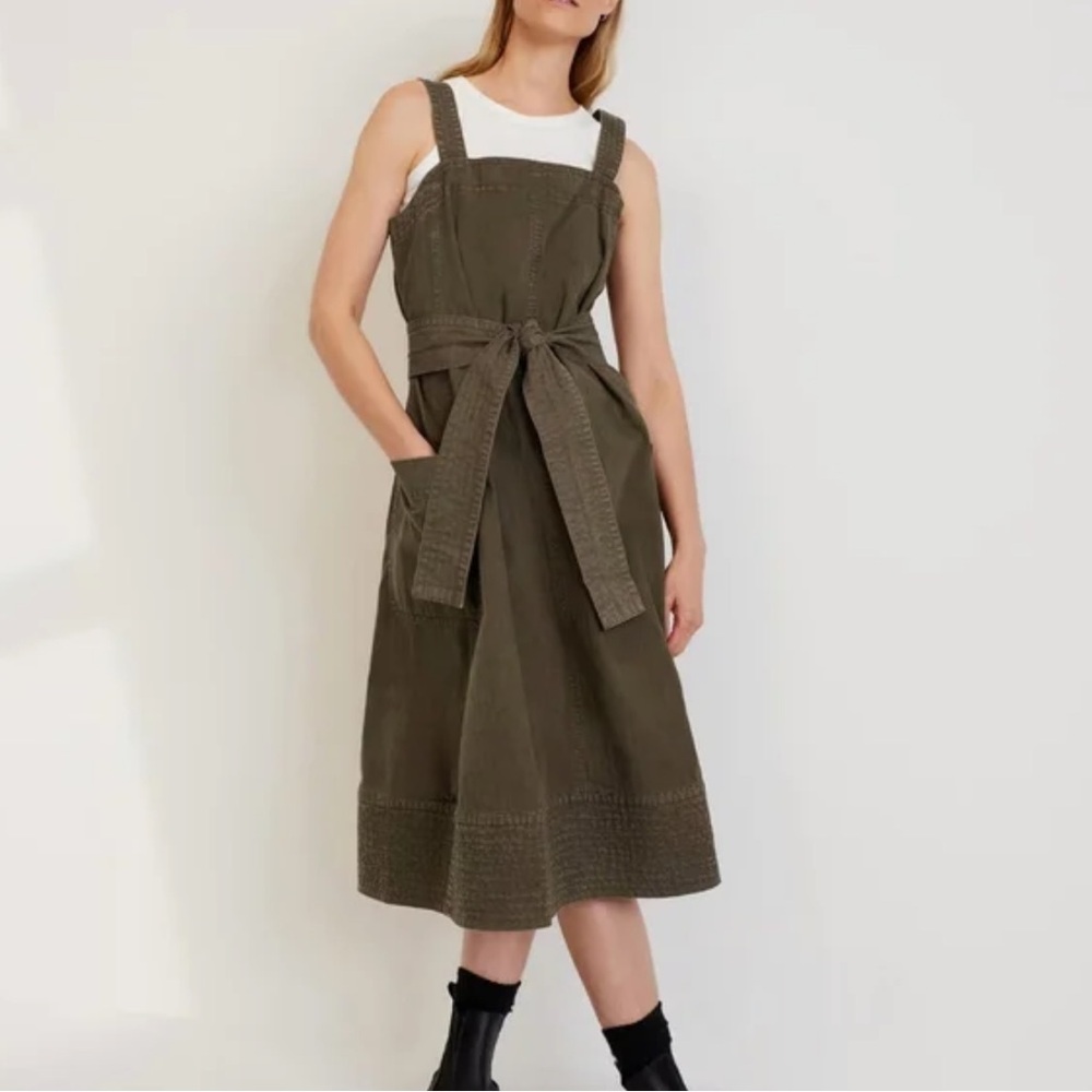Everlane The Organic Cotton Herringbone Dress - M, Beech Olive Green - Picture 2 of 9